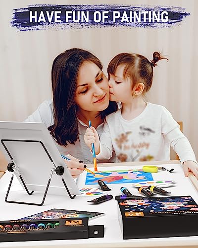 Nicpro 34PCS Kids Acrylic Paint Set with Pattern Canvas, Art Painting Supplies Kit with 12 Paints, 10 Brushes, 6 Canvas Panels, Table Easel, Paper Nicpro