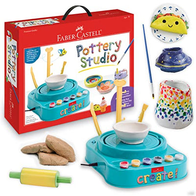 Faber-Castell Pottery Studio - Kids Pottery Wheel Kit for Ages 8+, Complete Pottery Wheel and Painting Kit for Beginners, 3 lbs of Sculpting Clay and