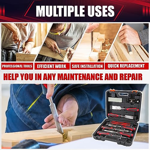 wesleydrill 10-Piece Wood Chisel Set, Wood Carving Chisels with Honing Guide, Carpenter Pencils and Sharpening Stone, CR-V Steel (1/4", 1/2", 3/4", wesleydrill
