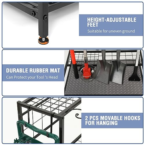 Garden Tool Organizer for Garage, Garden Tool Rack, Up to 58 Long Handled Tools, Yard Tool Holder for Garage, Shed, Outdoor, Tool Stand, Black Kingarage
