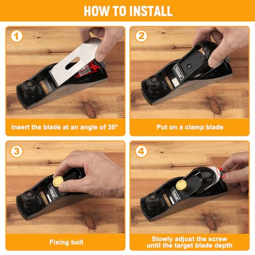 Hoteche 7-Inch Block Plane - Fully Adjustable 1-5/8-Inch Alloy Steel Blade, Fine Finished Bottom, and Sides, Precision Casting for Smooth Surfaces Hoteche