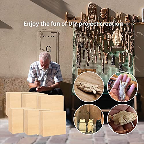 RHBLME 12 PCS Basswood Carving Blocks, 4" x 4" x 1" Unfinished Wood Blocks for Carving, Wooden Cubes Soft Solid Wooden for Beginners or Expert RHBLME