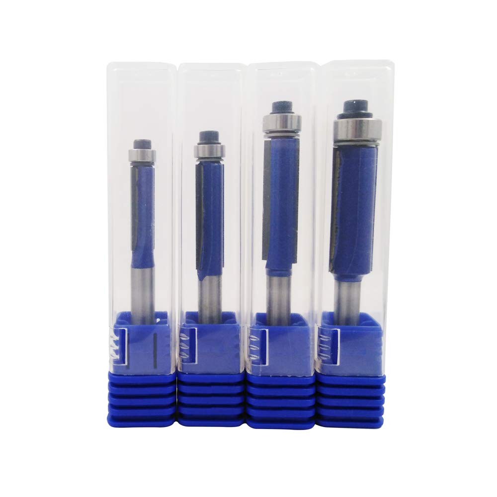 Wolfride 4PCS Flush Trim Router Bit Set 1/4 Inch Shank Top Bearing Flush Trim Router Bit Wolfride