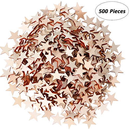 500 Pieces Star Shape Unfinished Wood Pieces, Blank Wood Pieces Wooden Cutouts Ornaments for Memorial Day Independence 4th of July Patriotic Craft Gejoy
