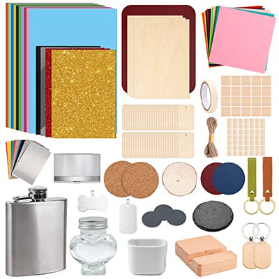 Csyidio 220 PCS Engraving Material Box, DIY Materials Apply to All Laser Engravers with Instructions, Laser Engraving Supplies Including Acrylic