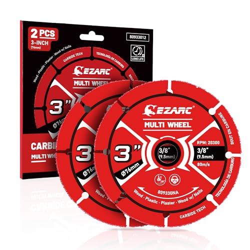 EZARC 3 Inch Cut Off Wheels, Carbide Cutting Disc, Angle Grinder Cutting Wheel for Wood, Wood with Nails, Laminate, Plastic, Plaster, 2 Pack EZARC