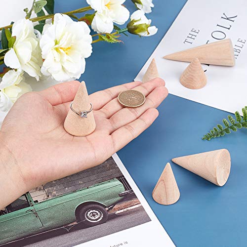 FINGERINSPIRE 10 Pcs Natural Wood Cone Ring Holders Wooden Ring Display Stands with 10 Different Size Unpainted Wooden Cones Jewelry Display DIY FINGERINSPIRE