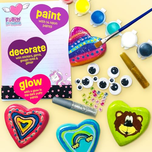 Hearts Rock Painting Kit for Kids - Glow in The Dark - Arts and Crafts for Girls Ages 4-8 and Up – Creative Girl Art Toys Kids Craft Kits – Birthday THE SCHOLAR ANT