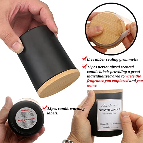 MILIVIXAY 12 Pack 7 OZ Black Matte Glass Candle Jars with Lids and Candle Making Kits - Bulk Empty Candle Jars for Making Candles - Spice, Powder MILIVIXAY