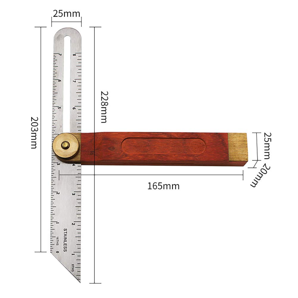 Gentlecarin Blade Ruler,Adjustable Bevel Sliding T-bevel with Hardwood Handle Angle Finder Carpentry Squares for Craftsman Builder Carpenter Cdvgpjs