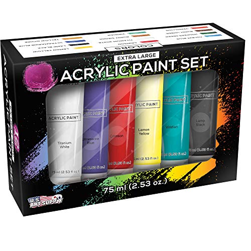 U.S. Art Supply Professional 12 Color Set of Acrylic Paint in Extra-Large 75ml Tubes - Rich Pigment Vivid Colors for Artists, Students, Beginners, US Art Supply