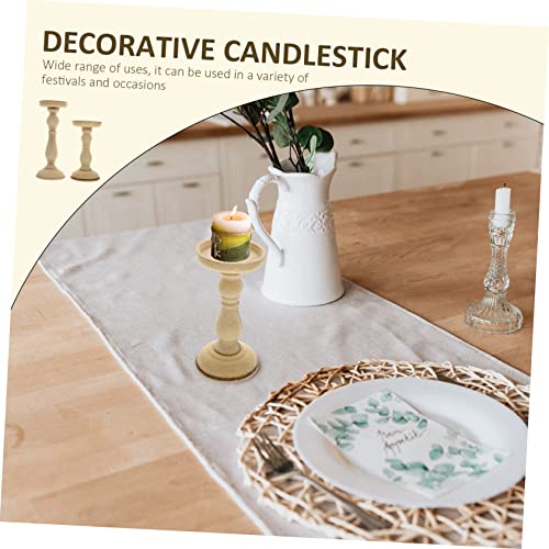 Ciieeo 2 Pcs Candle Holders Tabletop Decor Dining Room Table Decor Wooden Decor Unfinished Wood Candle Holder Wood Pillar Retro Candlestick Stand Ciieeo