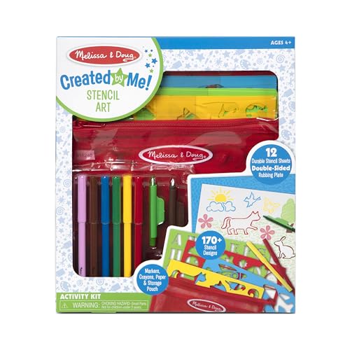 Melissa & Doug Created by Me! Stencil Art Coloring Activity Kit in Storage Pouch - 170+ Designs, 6 Markers, 2 Crayons, Paper - FSC-Certified Melissa & Doug