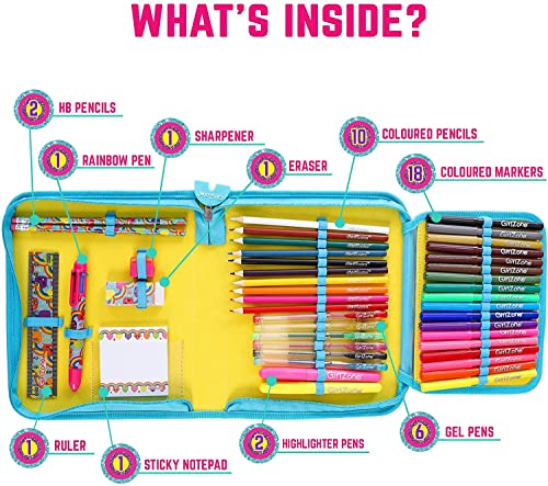 GirlZone Rainbow Jumbo Arts and Crafts Filled Stationery Pencil Case for Girls, Great Gift for Girls GirlZone