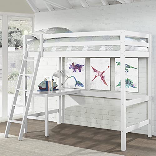 Hillsdale Caspian White Twin Loft Bed with Built-In Desk for Kids Hillsdale