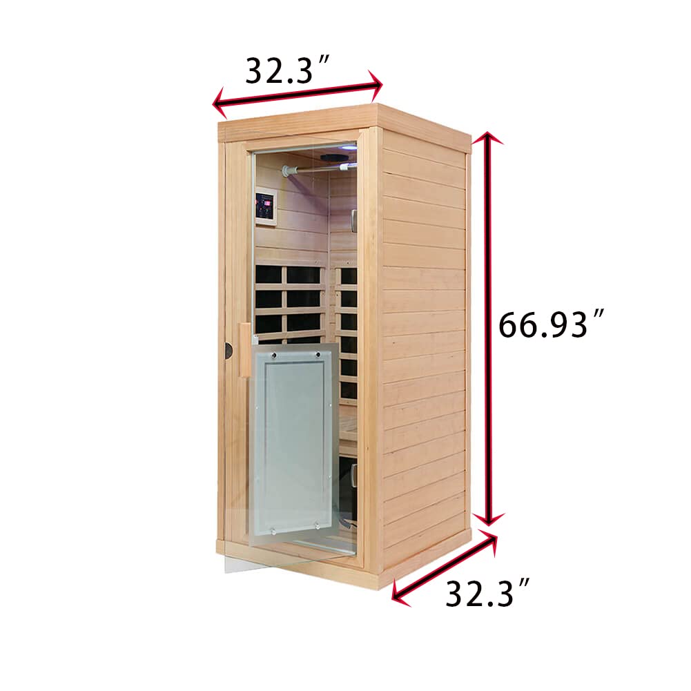 Xmatch Far Infrared Wooden Sauna Room, 1-Person Size, with 1350W, 8 Low EMF Heaters, 10 Minutes Pre-Warm up, Time and Temp Pre-Set, 2 Bluetooth Xmatch