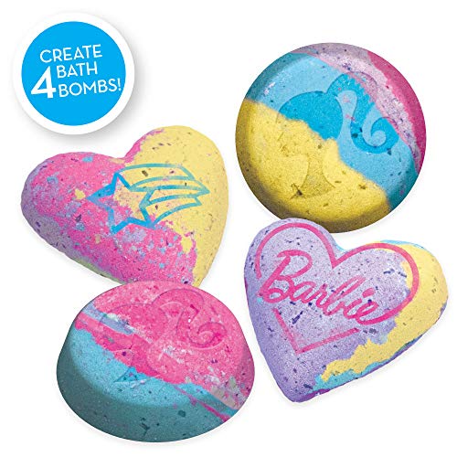 Barbie Make Your Own Bath Bomb Kit by Horizon Group USA, DIY Four Custom Colorful & Sweet-Smelling Bath Bombs, Includes Stencil, Glitter, Molds, Barbie