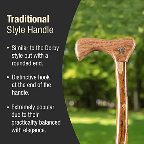 Brazos Rustic Wood Walking Cane, Twisted Hickory, Traditional Style Handle, for Men & Women, Made in the USA, 37" Brazos