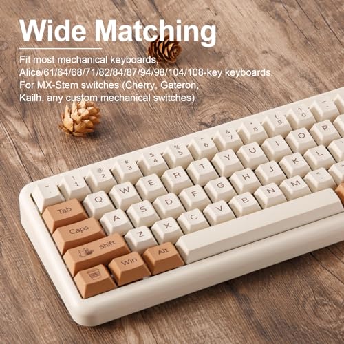 YUNZII Coffee Cat Dye Sub PBT Keycaps,152 Full Keys Dye Sublimation PBT Custom Keycaps with Key Puller for Cherry Gateron MX Switches Mechanical YUNZII