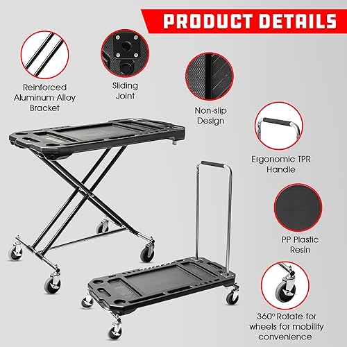 Powerbuilt Adjustable Work Table with Tool Holders and Convertible Dolly Function, Multi-Use, Home, Garage, Worksite - 642928ECE, Black Powerbuilt