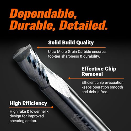 ACCUCUT I1AES 1/8” O Flute Carbide End Mill, Single Flute CNC Router Milling Bit Set for Aluminum, Wood, Copper, Alloys, Non-Ferrous, Plastic and A ACT ACCU-CUT