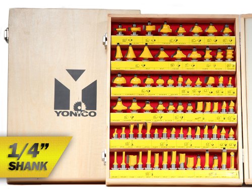 Yonico 70 Piece Router Bits 1/4 Shank- Tungsten Carbide Router Bit Set | Professional Wood Router Bits 17702q Yonico
