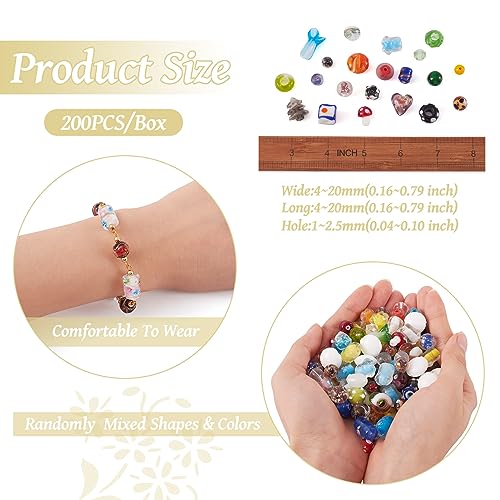 Craftdady 200 pcs Mixed Shapes & Colors Lampwork Glass Beads Loose Beads Fit Most Major Charm Bracelets, 4-20x4-20mm, Hole: 1-2.5mm Craftdady