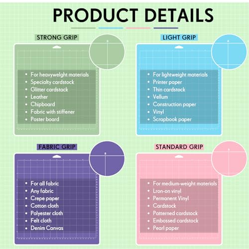 Soaoo 11 Pcs Cutting Mat Variety for Crafts Machine 12'' x 12'', 24'' x 12'' Gridded Quilting Cut Mats Strong Standard Light Adhesive Cutting Mats Soaoo