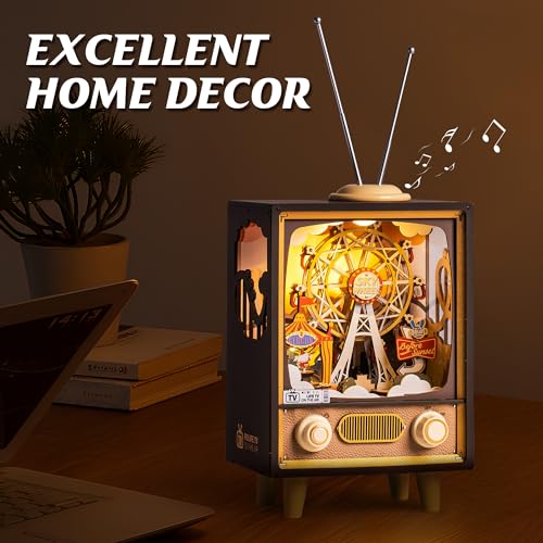 ROBOTIME Wooden Music Box 3D Puzzles for Adults DIY Model Kits to Build Book Nook Hobby Personalized Crafts Gift Home Decoration (Sunset Carnival) ROBOTIME