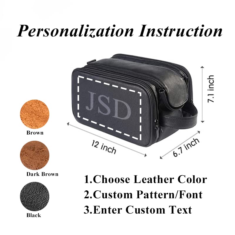 Glamativity Personalized Leather Toiletry Bag for Men, Large Travel Shaving Dopp Kit Water-resistant Toiletries Organizer Leather Cosmetic Bags For Glamativity