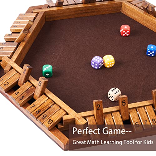 Vamslove Shut The Box Dice Game Wooden Board (L15 x W13) for 1 2 3 4 5 6 Player, 6 Sided 10 Numbers Math Games with 16 Dices for Kids Vamslove