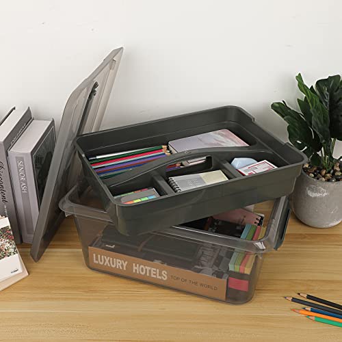 BTSKY Stack & Carry Box, Clear Plastic Storage Container Stackable Home Utility Box with Removable Tray Multi-Purpose Storage Bin for Organizing BTSKY