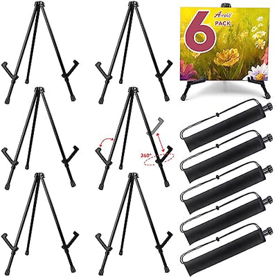 AROIC 14'' Tabletop Instant Display Easel, 6 pack Black Small Steel Portable & Adjustable Collapsible Table Tripod Easels Stand, for Canvas