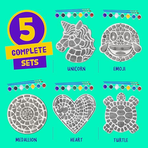 Stepping Stone Painting Kit for Kids - Paint 5 Garden Stones - Arts and Crafts for Boys & Girls Ages 4-12 - Gifts for Kid, Boy, Girl Age 4, 5, 6, 7, Dan&Darci