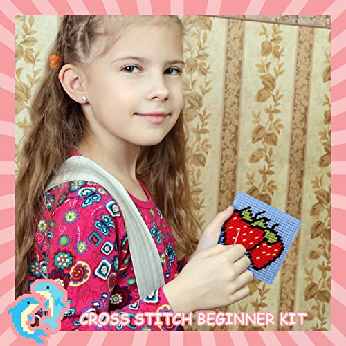 Pllieay Kids 10-in-1 Cross Stitch Beginner Kit for Kids, Includes Instruction of 10 Different Patterns, 10 Blank Plastic Canvas for Needlework, and Pllieay