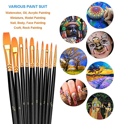 BOSOBO Paint Brushes Set, 2 Pack 20 Pcs Round Pointed Tip Nylon Hair Artist Acrylic Paint Brushes for Acrylic Oil Watercolor, Face Nail Art, BOSOBO