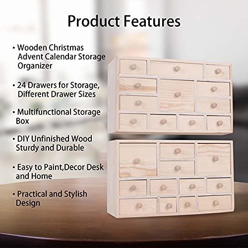 Vencer Set of 2 Wooden Countdown to Christmas Advent Calendar,Craft Storage Organizer with 24 Drawers,DIY Unfinished Wood,Apothecary Cabinet,Kids Vencer