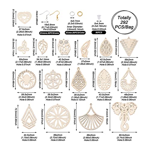 32pcs Wooden Earring Charms Unfinished Natural Wood Filigree Pendants in Butterfly Teardrop Flower Leaf Elephant Heart Shape with Ear Hooks & Ear EEE ELECRELIVE