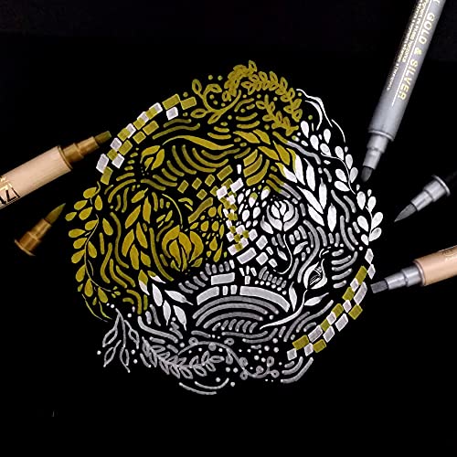 Kuretake Zig Gold and Silver pens Assortment Set, Professional Quality for Artist, Christmas Card, Brush Lettering, Illustration, Card Making, Kuretake
