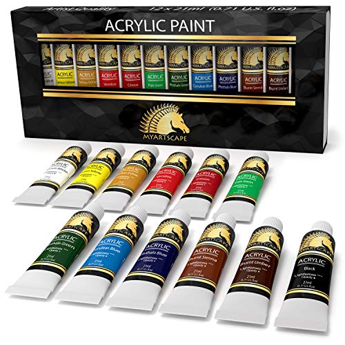 MyArtscape Acrylic Paint Set - 12 x 21ml tubes - Lightfast - Heavy Body - Rich Pigments - Great Tinting Strength - Acrylic Painting Supplies for MyArtscape