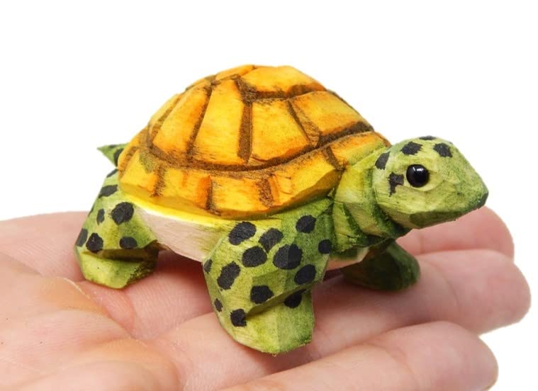 Selsela Turtle Figurine Statue Small Tortoise Wood Carving Handmade Decor Miniature Animal Selsela