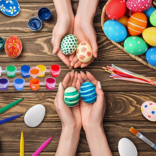 Max Fun 50 Pcs White Blank Easter Eggs Ornaments Bulk Decoration for Craft Hanging Plastic Artificial Eggs with Rope DIY Painting Decorating Basket Max Fun