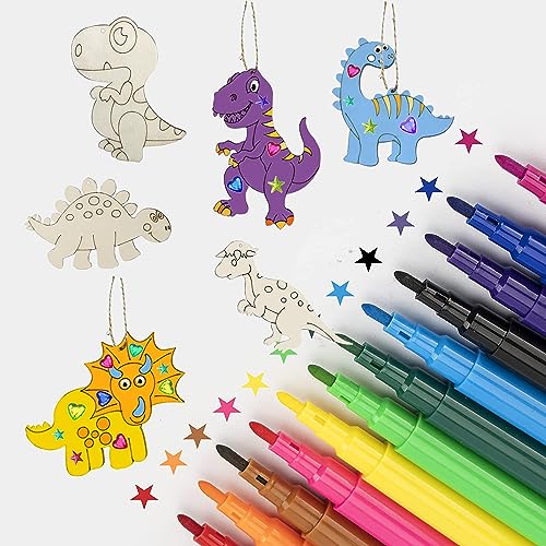 Unfinished Wood Cutouts Ornaments for Crafts,140 Pcs Dinosaur Wooden DIY Paint Craft,Wood Discs Slices Dino Shapes Blank Hanging Embellishment for Nuyoach