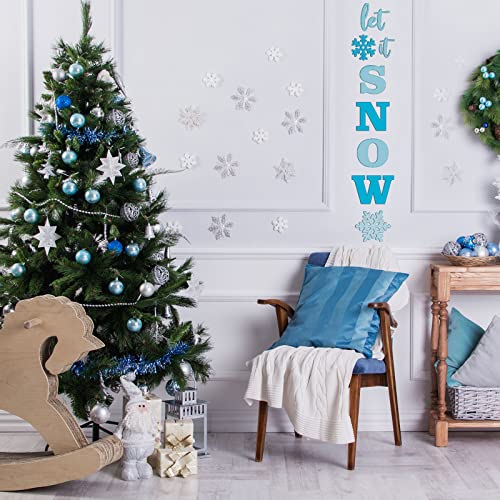 Whaline Christmas Large Wood Letters Christmas Unfinished Wood Letters Let It Snow Snowflake Wooden Cutout Decoration for Winter Farmhouse Porch Sign Whaline