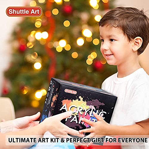 Shuttle Art Acrylic Paint Set, 36 Colors Acrylic Paint with Brushes & Palette, 2oz Bottles, Rich Pigments Non-toxic Paint for Artists Kids & Adults, Shuttle Art