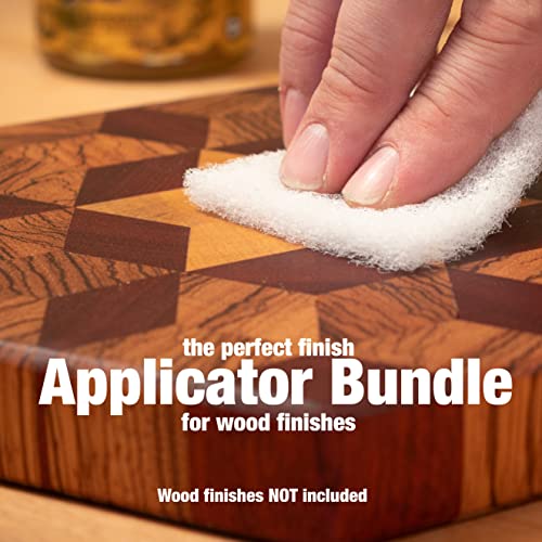 22 Piece Wood Finish Applicator Bundle • Includes 10 White Non-Woven Pads 2 Terry Cloth Buffing Towels and 10 Stirring Sticks for Applying Finishes • Peachtree Woodworking Supply