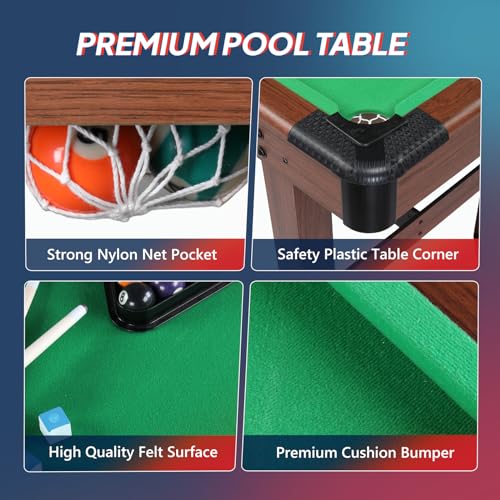 PEXMOR 48" Pool Table, Billiard Game Table for Kids and Adults, Mini Pool Table Set Indoor & Outdoor for Game Room Family with Balls, Cues, Chalk, PEXMOR