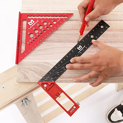 Rafter Square 7 Inch and Framing Square 12 Inch Carpenter Square Set, Square Tool Woodworking Square, Aluminum Rafter Square for Woodworking LARMEIL