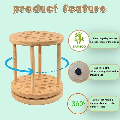 Yeeyeah 360 Rotating Bamboo Paint Brush Holder-Large Capacity Watercolor Paint Brush Holder Display Stand And Organizer for Desk, Arts and Crafts Yeeyeah