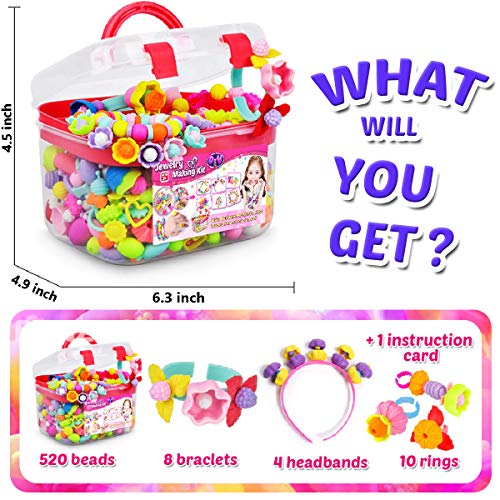 FUNZBO 500+ Snap Pop Beads for Kids Jewelry Making - Kids Crafts for Kids Ages 4-8, 6-8, Arts and Crafts Supplies, Kids Toys for Girls 3 4 5 6 7 8 9 FUNZBO